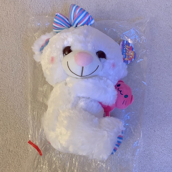 TEDDY BEAR HOLDING A CAT [NWT - From Japan] - Picture 2 of 6